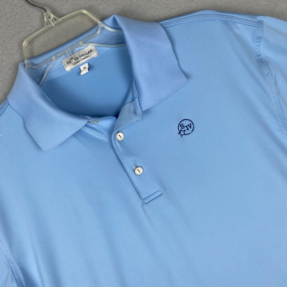 Peter Millar Summer Comfort Polo Medium M Blue Short Sleeve Makers Mark Bourbon